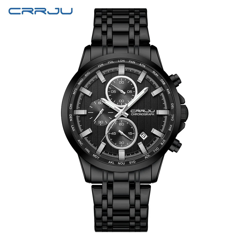 CRRJU Brand Creative Multifunction Male Wristwatch Date Display Stainless steel Men Quartz Watch Waterproof Sports Chronograph