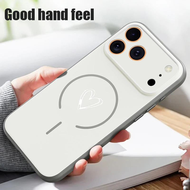 Magnetic Simple Love Print Phone Case For iPhone 17 ProMax 16 15 14 13 Pro Max For Magsafe Wireless Charge Shockproof Hard Cover