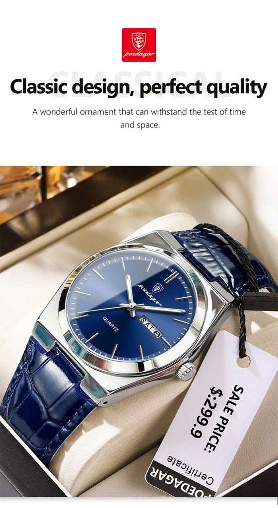 POEDAGAR Luxury Trend Men Watch Waterproof Luminous Date Week Man Wristwatch Military Outdoor Leather Men's Quartz Watches Reloj