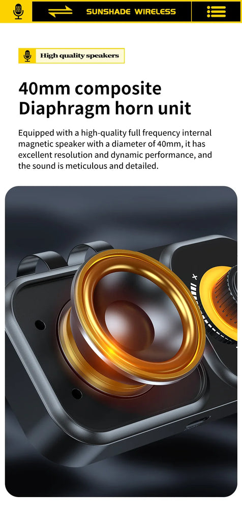 Bluetooth 5.4 Speaker Handsfree Car Kit Sun Visor Clip Wireless Audio Receiver Speakerphone Loud Music Player with Ambient Light
