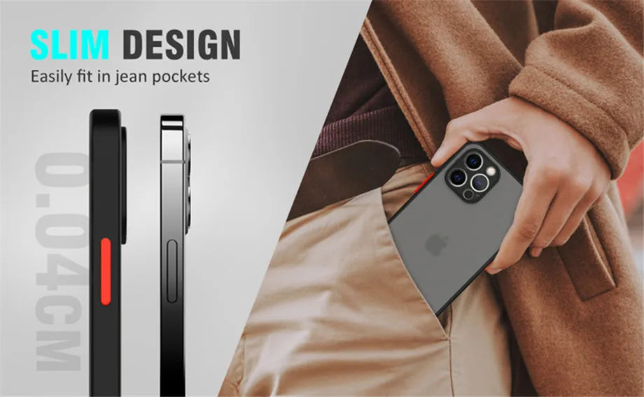 Shockproof Armor Matte Case For iPhone 11 12 13 14 15 16 Pro X XR XS Max 7 8Plus Luxury Silicone Bumper Clear Hard PC Cover Capa