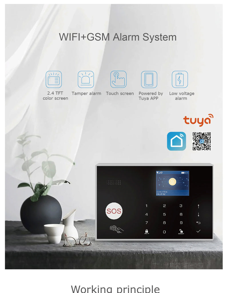 Home 4G GSM Alarm Security System 433MHz Wireless 2.4G WIFI Smart Alarm Kit Works with TUYA Smart Life APP Compatible with Alexa