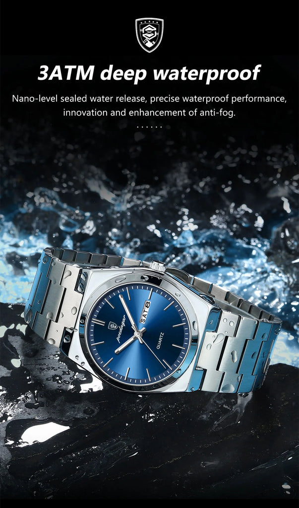 POEDAGAR High Quality Watches For Men Stainless Steel Waterproof Luminous Man Watch Date Week Luxury Business Quartz Men's Watch