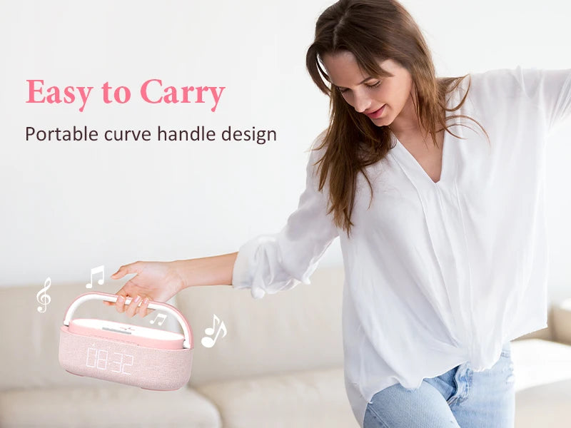 2500mAh Bluetooth Speaker with Wireless Charger, FM Radio & Dimmable Light - Portable Dual Speaker for Bedroom, Office & Gifts