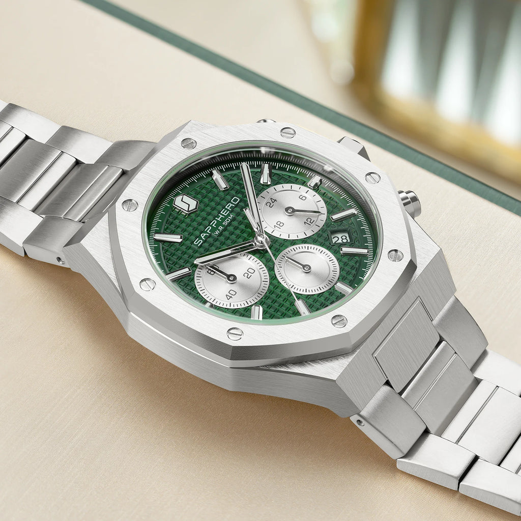 SAPPHERO Men's Watch Waterproof watch Chronograph function Date Glowing Hands Stainless Steel Watch Business  Watch For Men Gift