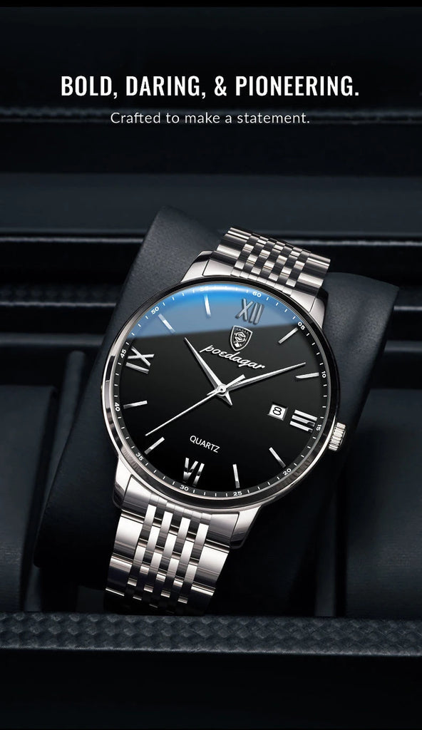 POEDAGAR Luxury Sports Men's Wristwatch Stainless Steel Waterproof Date Man Watch High Quality Casual Fashion Quartz Men Watches