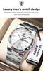 POEDAGAR Luxury Business Man Wristwatch Waterproof Luminous Stainless Steel Men Watch Date Week Fashion Quartz Men's Watches+Box
