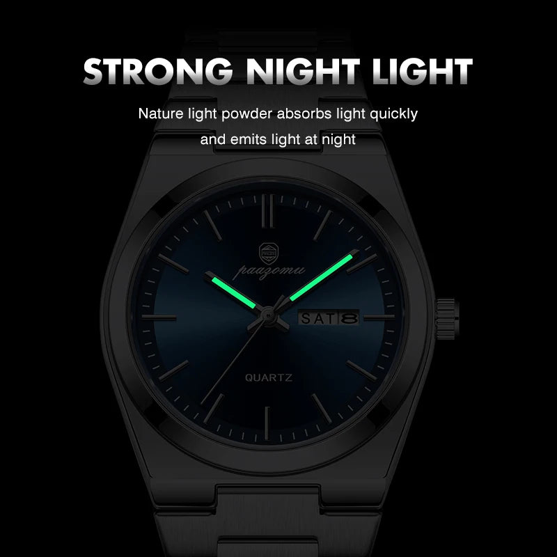 PENGAGAR Luxury Sport Quartz Man Wristwatch Waterproof Luminous Date Week Men Watches Stainless Steel Men's Watch Male Reloj+box