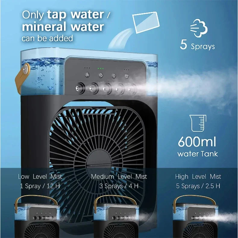 Modern Home Small Air Cooler 3 Speed Fan Air Conditioner Portable Humidifier Fan Portable LED Night Lights for Office