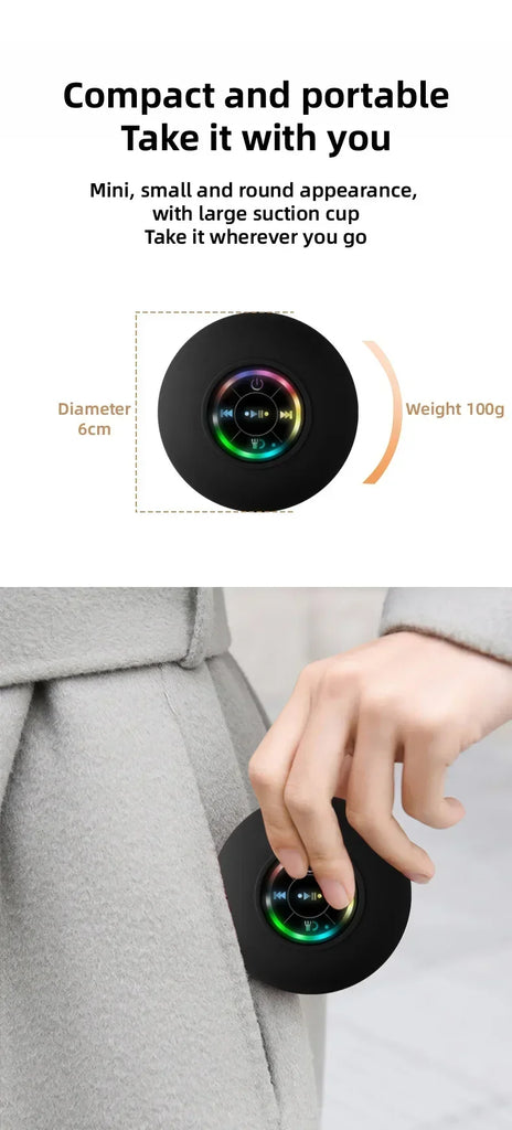 Bluetooth Shower Speaker Portable Wireless Mini Speaker with Mic Suction Cup IPX4 Water Resistant for Travel Pool River Floating