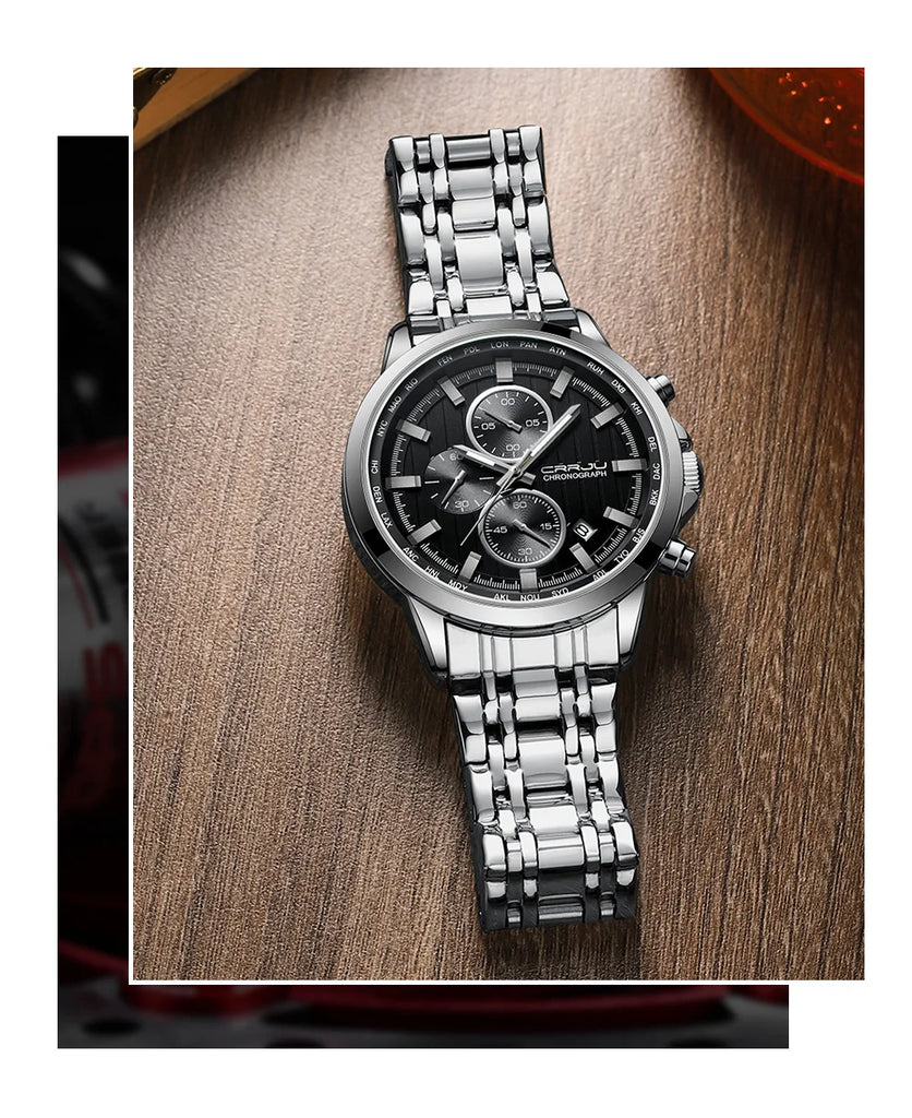 CRRJU Brand Creative Multifunction Male Wristwatch Date Display Stainless steel Men Quartz Watch Waterproof Sports Chronograph