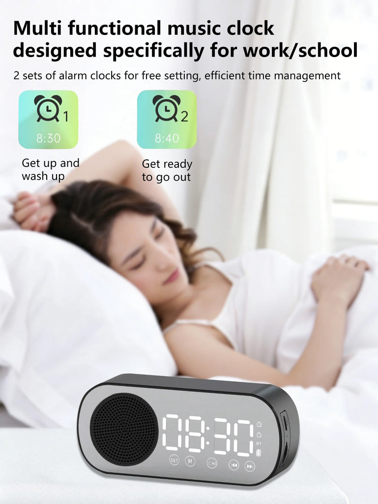 Bluetooth speaker, mirror-faced clock alarm clock smart speaker, bass-heavy FM card insertable small speaker