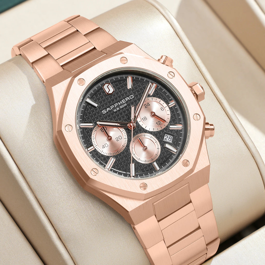 SAPPHERO Men's Watch Waterproof watch Chronograph function Date Glowing Hands Stainless Steel Watch Business  Watch For Men Gift