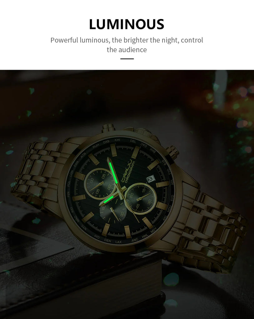 CRRJU Brand Creative Multifunction Male Wristwatch Date Display Stainless steel Men Quartz Watch Waterproof Sports Chronograph