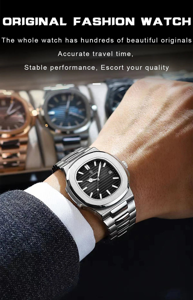 POEDAGAR Top Luxury Brand Man Watch Sports Waterproof Luminous Date Men Wristwatch Square Dial Quartz Men's Watches High Quality