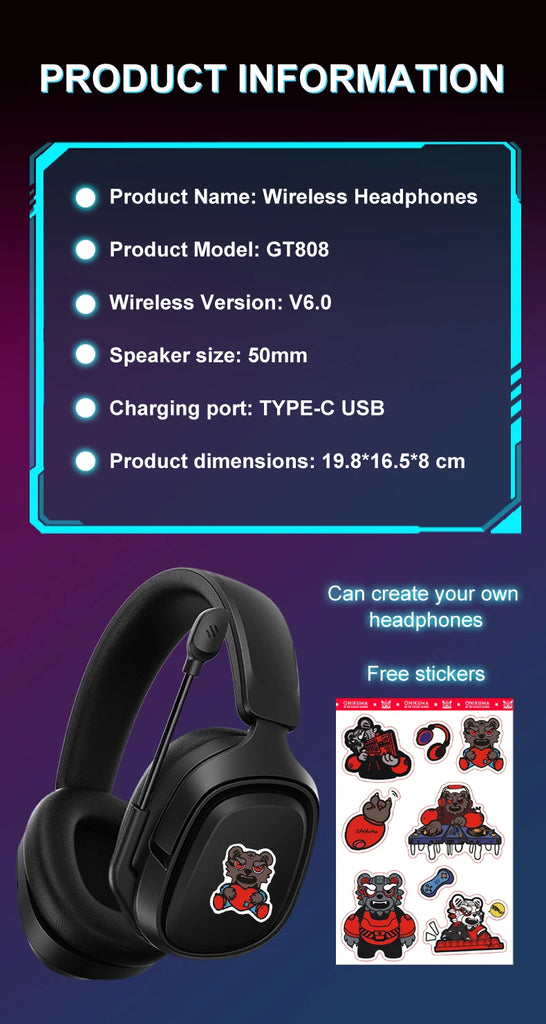 GT808 Gaming Earphones are lightweight and cool wireless stereo gaming headphones suitable for laptops and desktops