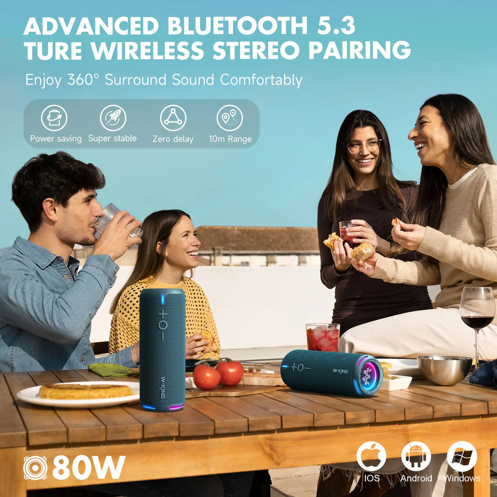 Portable Bluetooth Speaker with Stereo Sound, IPX7 Waterproof, 24-Hour Playtime, Wireless Speaker for Home, Outdoors, Travel