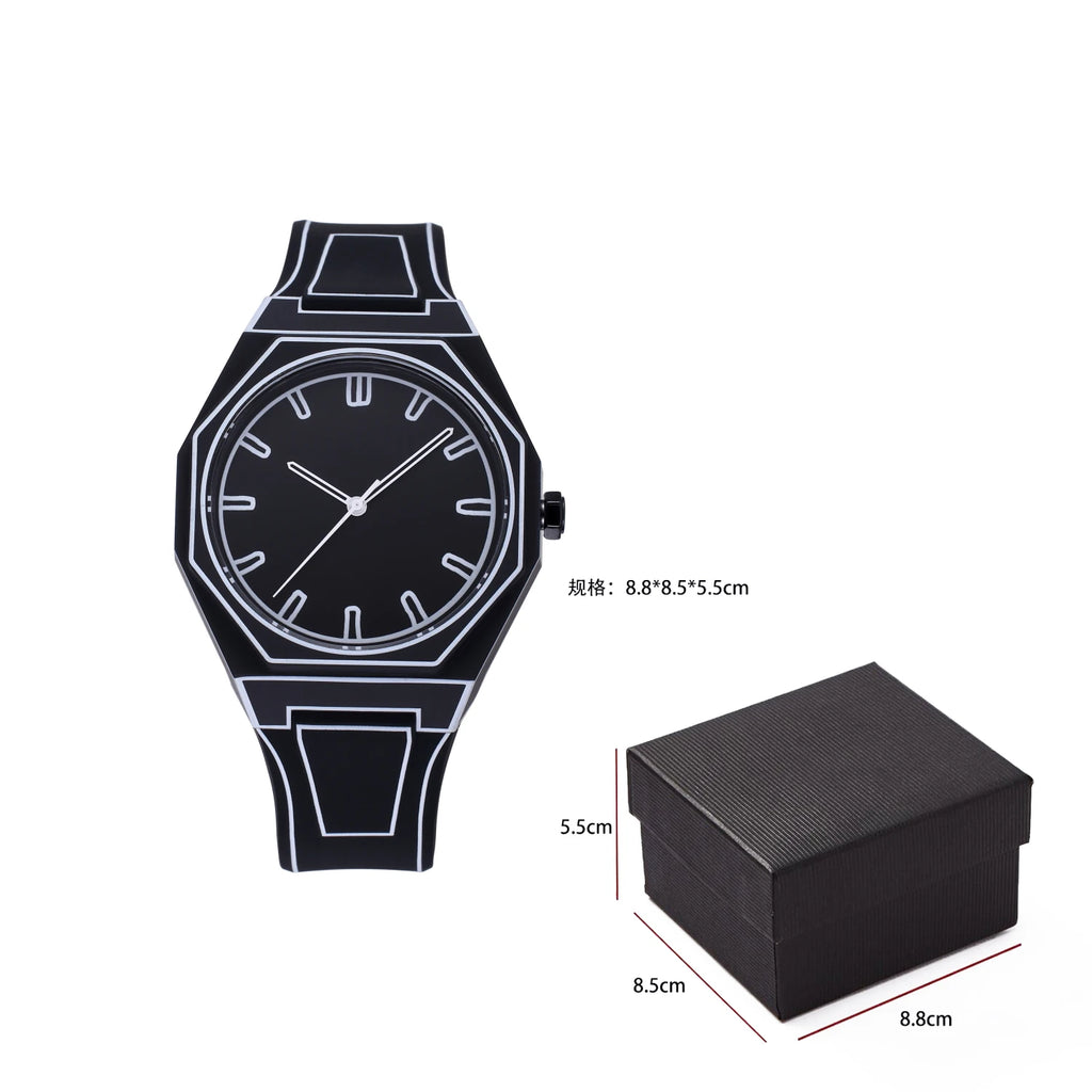 Lightweight Polycarbonate case high tech black men's watch classic simple silicone strap men's quartz watch fashion style clock