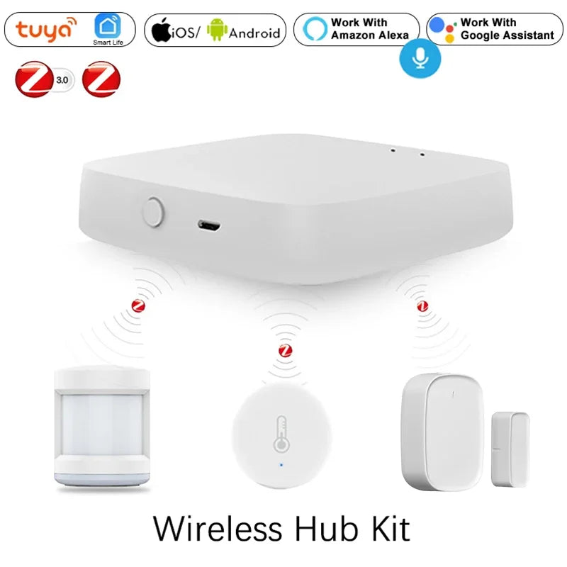 Zigbee Smart Gateway Hub Home Automation Scene Security Alarm Kit PIR Door&Window Temperature&Humidity Sensor Monitor Smart Life