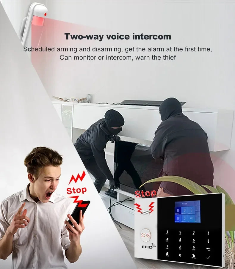 New Wireless Home Alarm System GSM WiFi With Motion Sensor Detector Burglar Alarm For Tuya SmartLife APP Garden Home Alarm PG105
