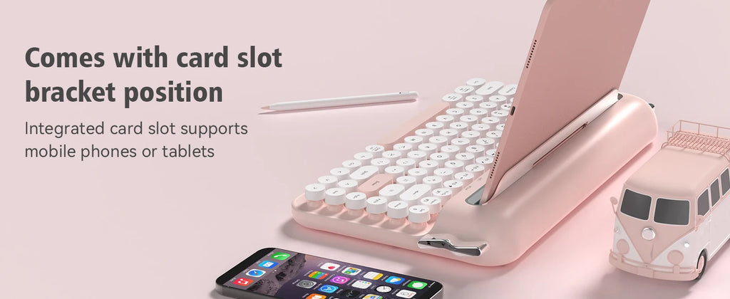 AJAZZ AF84 Multl-Device Keyboard Dual Mode 2.4G/Bluetooth5.0 With Card Slot Bracket Position Typewriter Office Membrane Keyboard