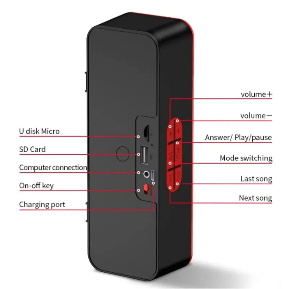 Portable Bluetooth Speaker Wireless Dual Horn Speakers Stereo Loudspeaker with FM Mode Hifi Sound IPX5 Waterproof Outdoor