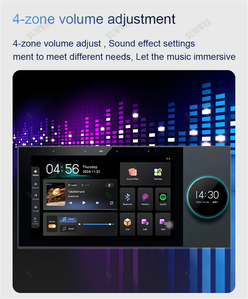 Smart Home Audio system WIFI sound in wall amplifier 8x25W power Built-in Zigbee gateway Android TUYA Device Scene control panel