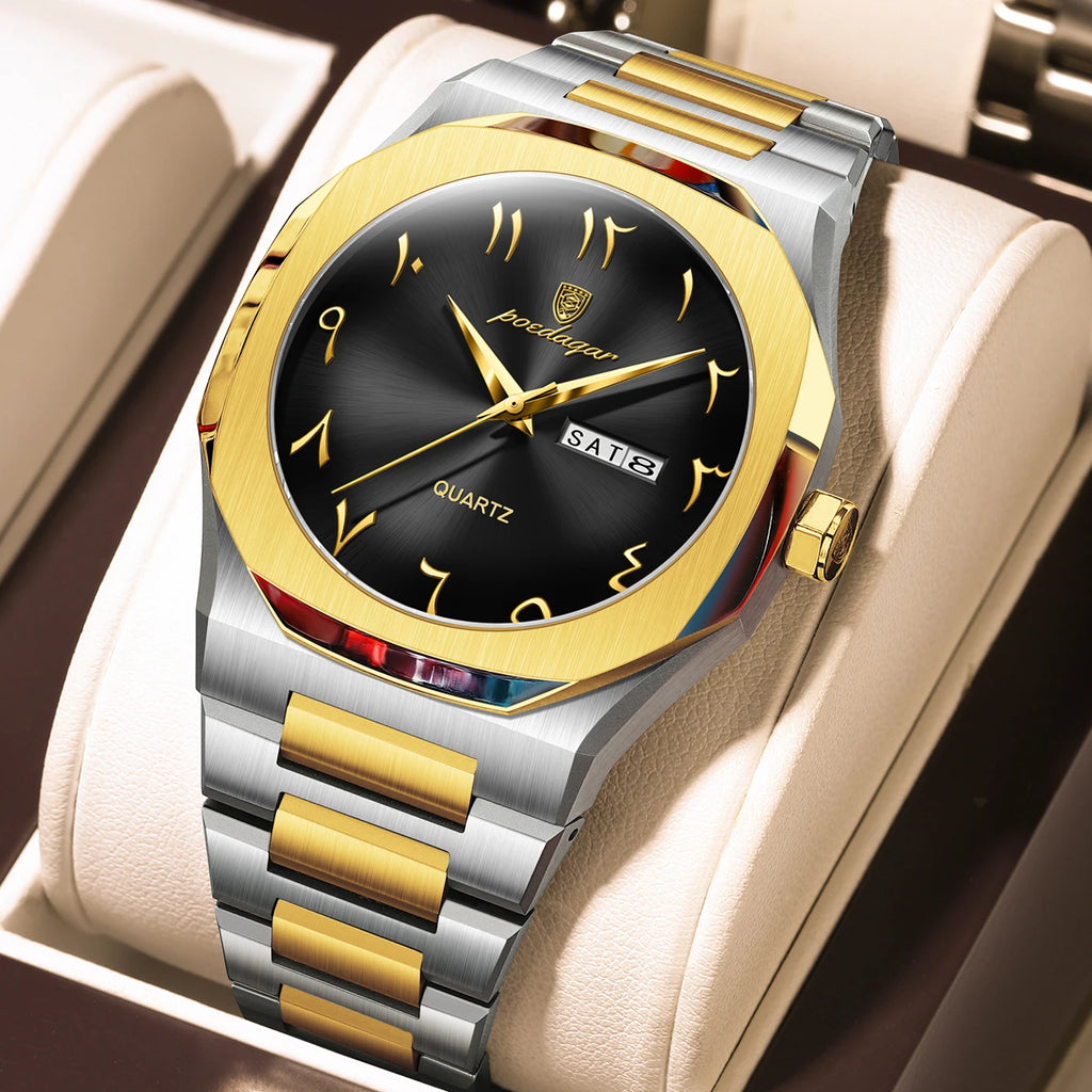 POEDAGAR Military Watch For Men Waterproof Luxury Week Calendar Man Wristwatch Quartz Stainless Steel Fashion Men's Watches Male