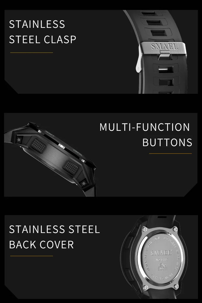 SMAEL 8105 Digital Watches Sports LED Wristwatches Men's 50m Waterproof Watch Digital Light Stopwatch Watch for Men
