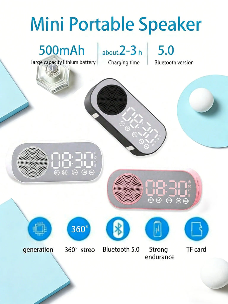 Bluetooth speaker, mirror-faced clock alarm clock smart speaker, bass-heavy FM card insertable small speaker