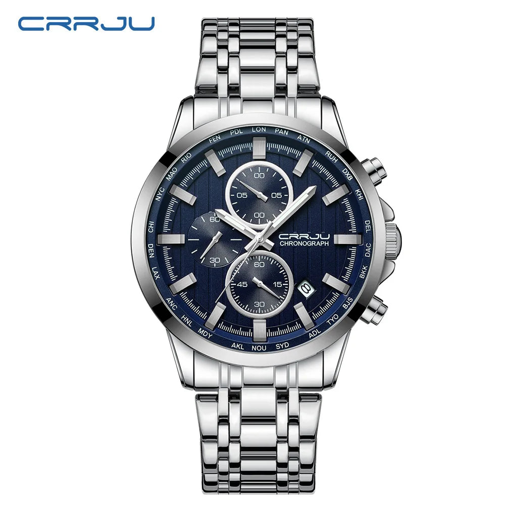 CRRJU Brand Creative Multifunction Male Wristwatch Date Display Stainless steel Men Quartz Watch Waterproof Sports Chronograph