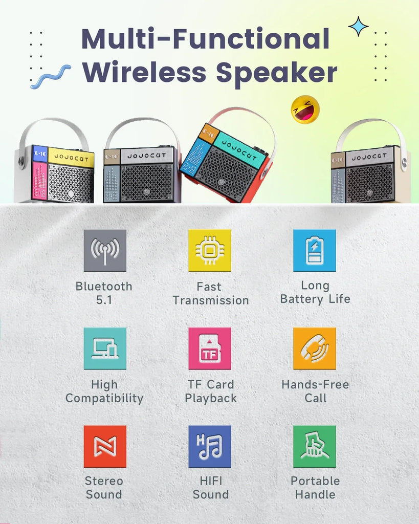 Portable Bluetooth Speaker Rechargeable Wireless Speaker with Deep Bass Support TF Card USB Drive Home Decor for Party Outdoor