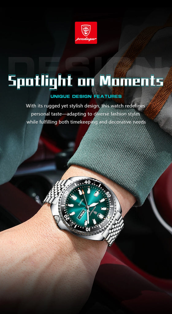 POEDAGAR Business Men Watch Date Week Waterproof Luminous Luxury Man Wristwatch Sports Stainless Steel Men's Quartz Watches Male