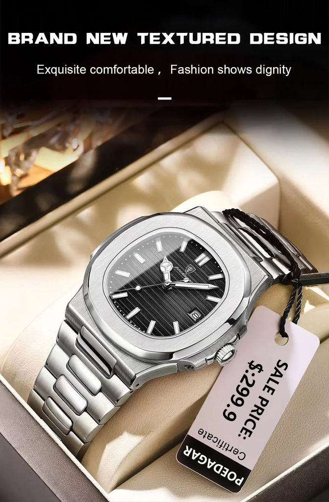 POEDAGAR Top Luxury Brand Man Watch Sports Waterproof Luminous Date Men Wristwatch Square Dial Quartz Men's Watches High Quality