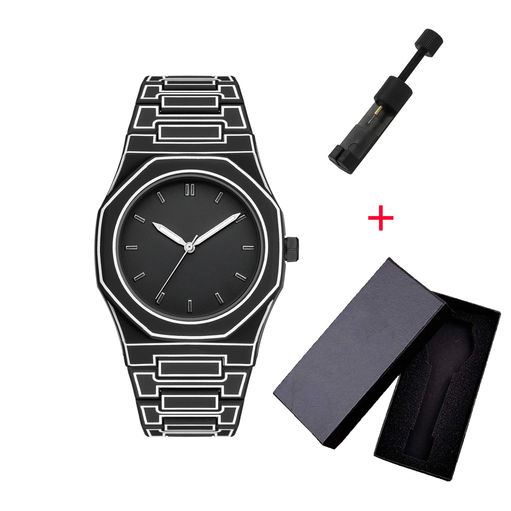 Lightweight Polycarbonate case high tech black men's watch classic simple silicone strap men's quartz watch fashion style clock