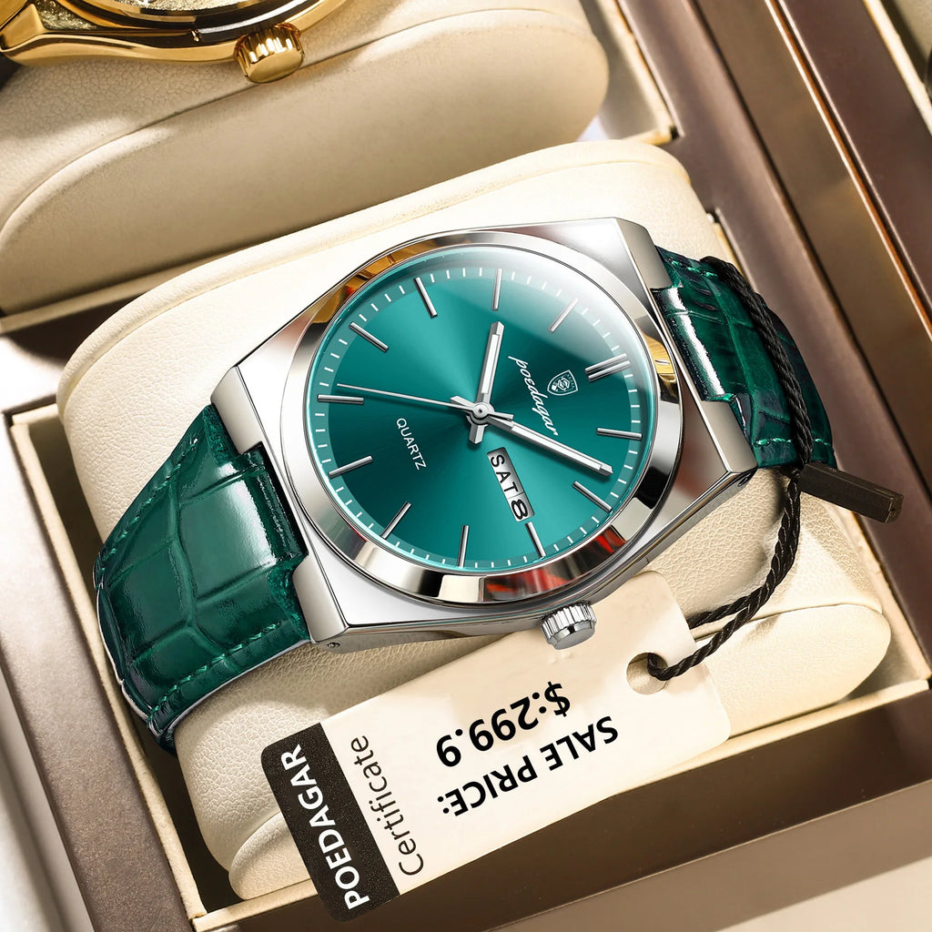 POEDAGAR Luxury Trend Men Watch Waterproof Luminous Date Week Man Wristwatch Military Outdoor Leather Men's Quartz Watches Reloj