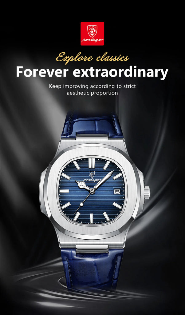 POEDAGAR Top Luxury Man Watch Date Waterproof Luminous Leather Watches For Men High Quality Square Men's Quartz Wristwatch Reloj