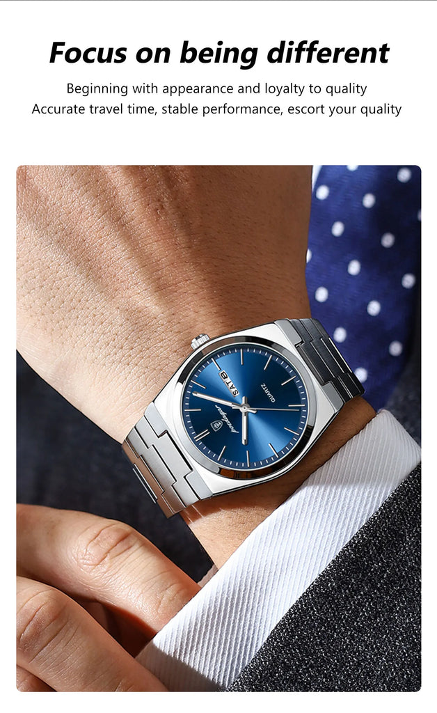 POEDAGAR Luxury Business Watches For Men Date Week Stainless Steel Waterproof Luminous Man Watch High Quality Quartz Men's Watch
