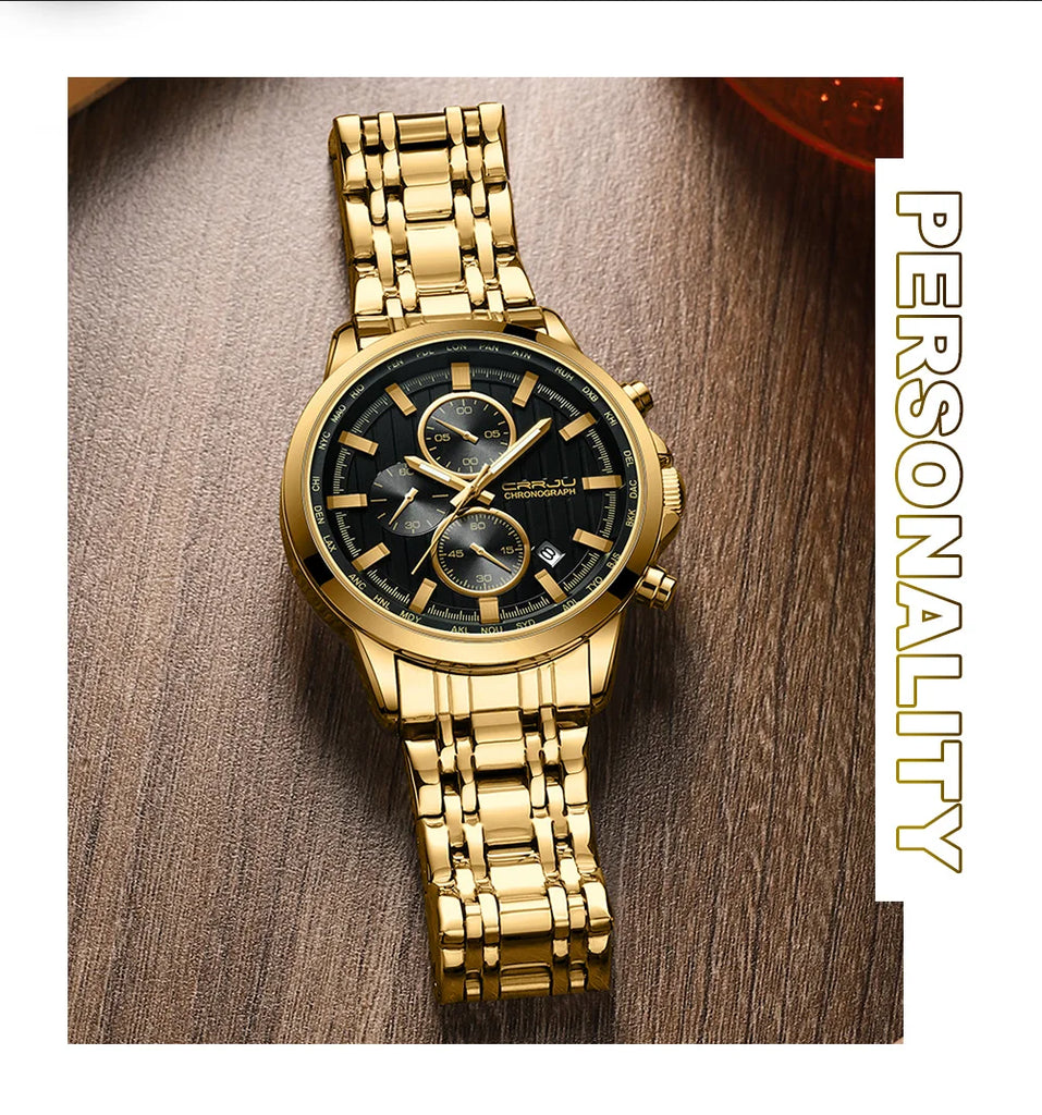 CRRJU Brand Creative Multifunction Male Wristwatch Date Display Stainless steel Men Quartz Watch Waterproof Sports Chronograph