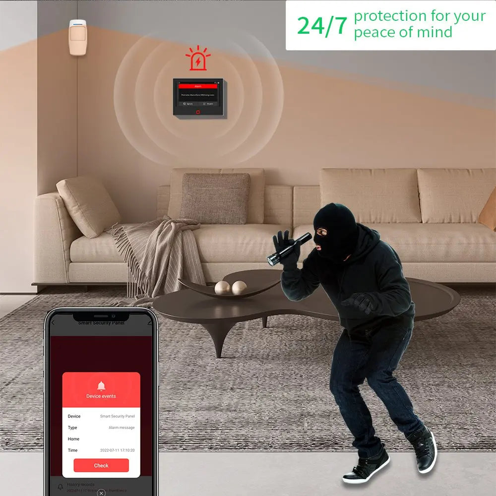 7 inch 4G & WiFi Home Alarm Host System Wireless GSM Big Screen Touch Panel Tuya Smart Security Protection Kit Remote Control