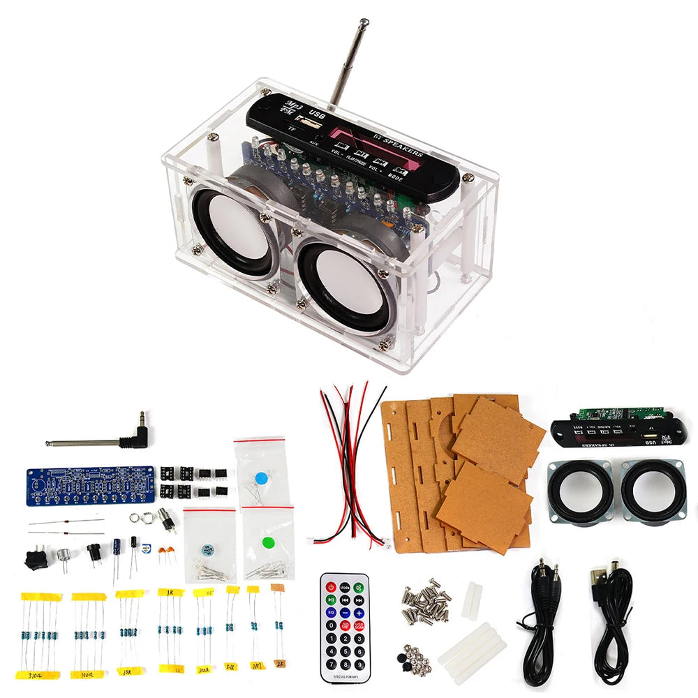 Bluetooth Speaker DIY Kit with FM Radio 87.5-108MHZ DIY Welding Project Practice Electronic Kit Solder Assembly U Disk TF AUX