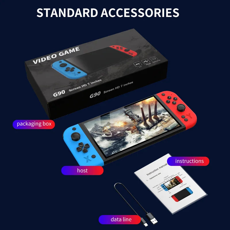 G90 7inch 64GB 4000mAh portable handheld game console arcade high-definition For PSP/PS1 nostalgic retro TV Gaming Controller