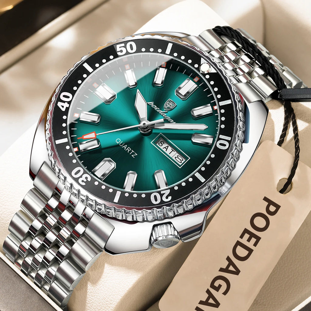 POEDAGAR Business Men Watch Date Week Waterproof Luminous Luxury Man Wristwatch Sports Stainless Steel Men's Quartz Watches Male