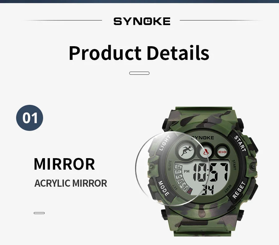 SYNOKE Student Sport Watches For Kids Colorful Electronic Watches 50M Waterproof Clock Children Digital Watch For Boys Girls