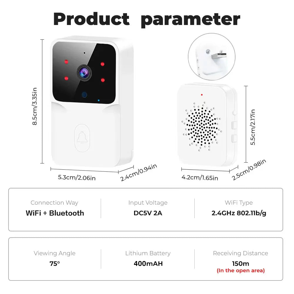 NEW HOT Wireless Smart Video Doorbell, Secure Home Monitoring2.4G WiFi Home Security Camera, 2-way Audio, Night Vision, Battery