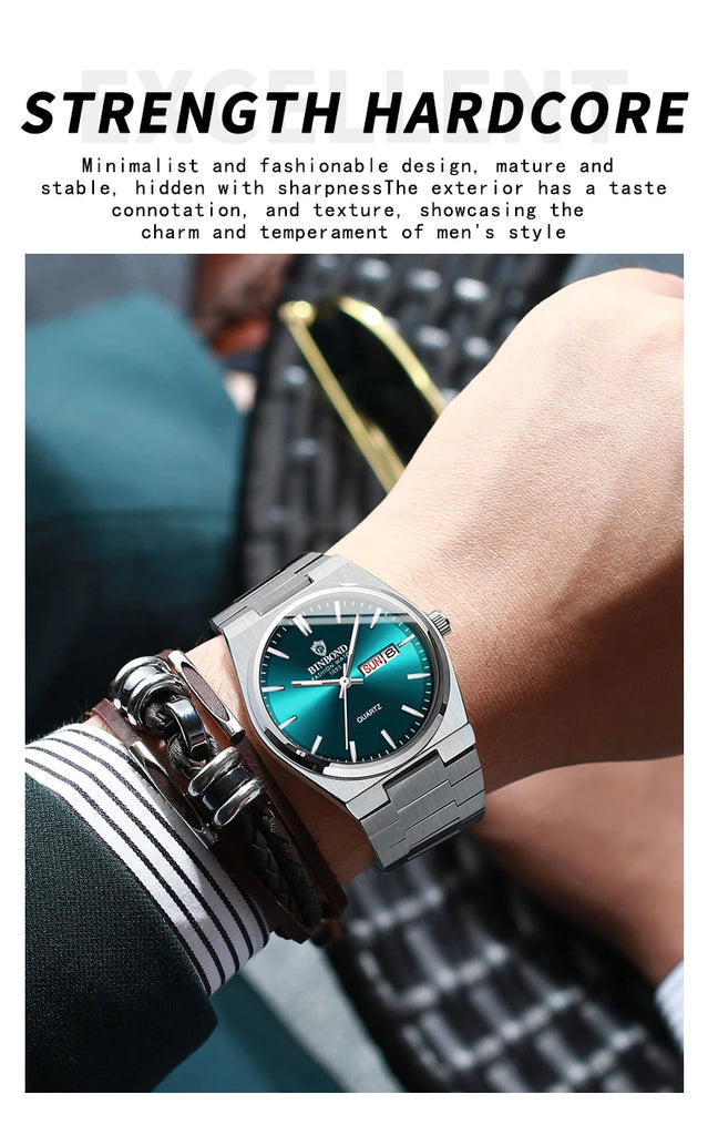 BINBOND Fashion New Men Business Watch Leisure Quartz Stainless Steel Buckle Watches Waterproof Luminous Calendar Men's Watches