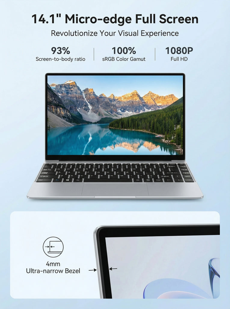 New Ultra Slim 14.1 Inch Laptop Intel Core I3-6100U 32GB RAM 2TB SSD 1920*1080 FHD Display Windows 11 Pro Office Study Computer