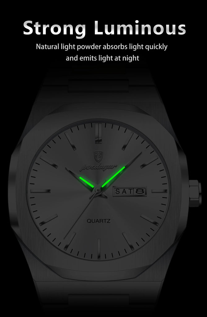 POEDAGAR Fashion Brand Male Wristwatch Waterproof Luminous Stainless Steel Men Clock Date Week Casual Quartz Men's Watches Reloj