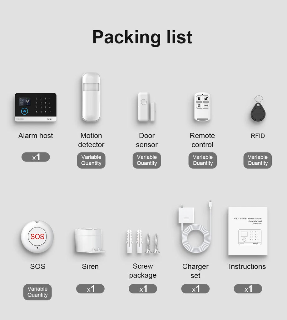 Smart Home GSM Alarm System 4G Wifi System for House Security Wireless with Door Sensor Work with Smart Life APP for Alexa
