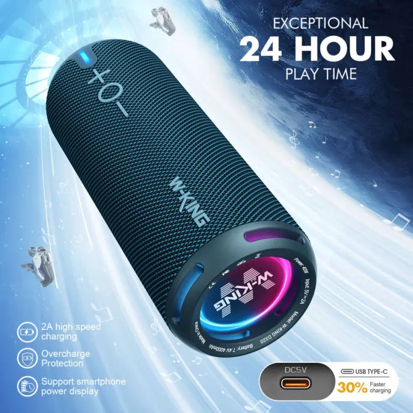 Portable Bluetooth Speaker with Stereo Sound, IPX7 Waterproof, 24-Hour Playtime, Wireless Speaker for Home, Outdoors, Travel